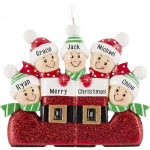 Santa`s Boot Family of 5 Personalized Christmas Ornament