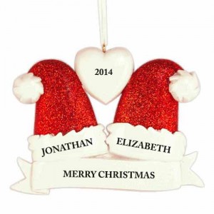 Santa Hat Family of 2 Personalized Christmas Ornament 