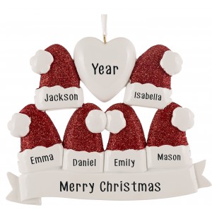 Santa Hat Family of 6 Personalized Christmas Ornament