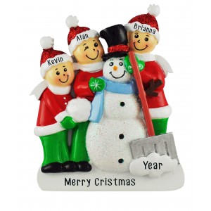 Snowman Making Family of 3 Personalized Christmas Ornament 