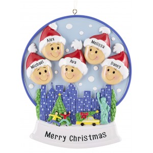 Snow Globe Family of 5 Personalized Christmas Ornament