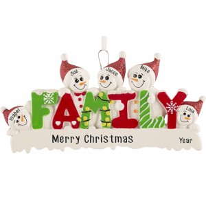 Snow Family of 5 Personalized Christmas Ornament
