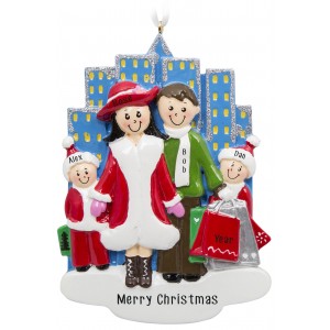 Shopping City Family of 4 Personalized Christmas Ornament 