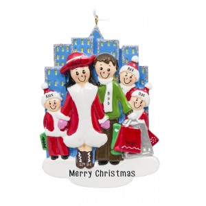 Shopping City Family of 5 Personalized Christmas Ornament 