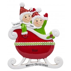 Taxi Sleigh Family of 2 Red Personalized Christmas Ornament 