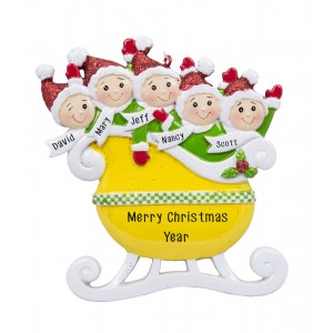 Taxi Sleigh Family of 5 Personalized Christmas Ornament
