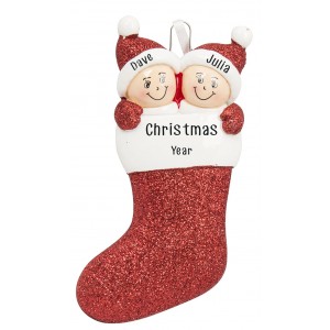 Stocking Family of 2 Personalized Christmas Ornament 