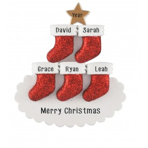 Stocking Tree Family of 5 Personalized Christmas Ornament