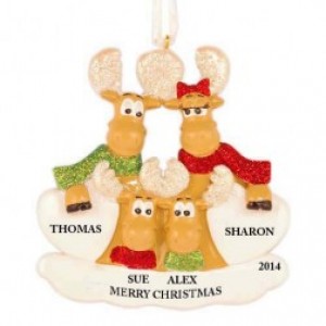Sweet Moose Family of 4 Personalized Christmas Ornament 
