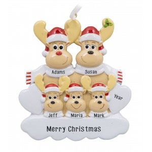 Sweet Reindeer 5 Family Personalized Christmas Ornament