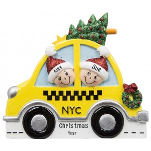 NYC Taxi Family of 2 Personalized Christmas Ornament 