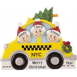 NYC Taxi Family of 3 Personalized Christmas Ornament 