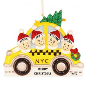 NYC Taxi Family of 4 Personalized Christmas Ornament 