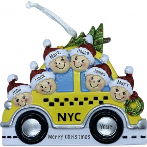NYC Taxi Family 6 Personalized Christmas Ornament 