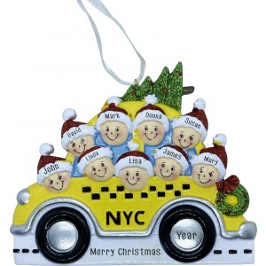 NYC Taxi Family 9 Personalized Christmas Ornament