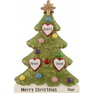 Tree Love Family of 3 Personalized Christmas Ornament 
