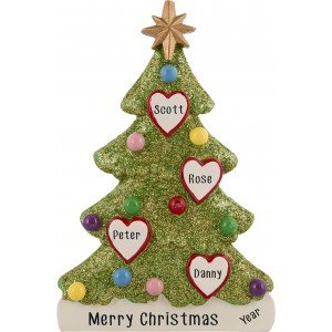 Tree Love Family of 4 Personalized Christmas Ornament 