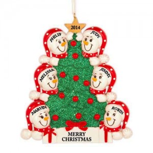 Tree Snowman Family of 6 Personalized Christmas Ornament 