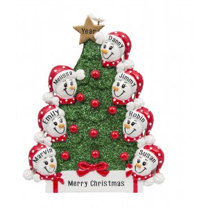 Tree Snowman Family of 7 Personalized Christmas Ornament 