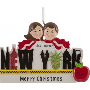 New York Word Couple Personalized Christmas Ornament