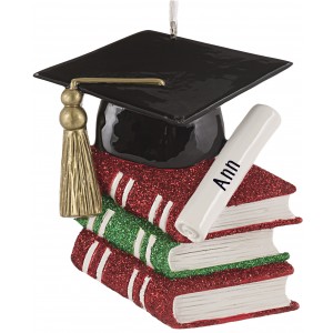 Graduation with Books Personalized Christmas Ornament 