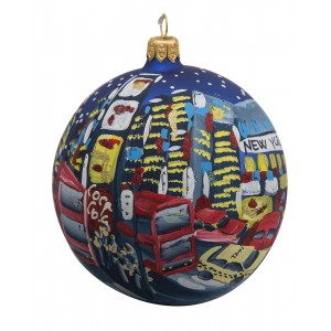 NYC Times Square with Taxi Blue Glass Ball Christmas Ornament