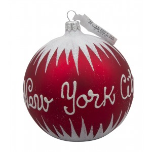 NYC Snow Red Glass Ball Christmas Ornament