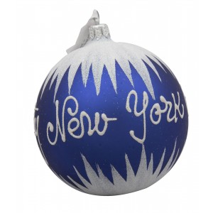 NYC Snow Blue Glass Ball Christmas Ornament