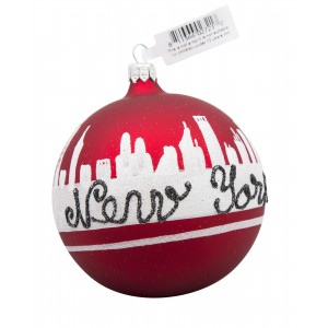NYC Line Red Glass Ball Christmas Ornament 