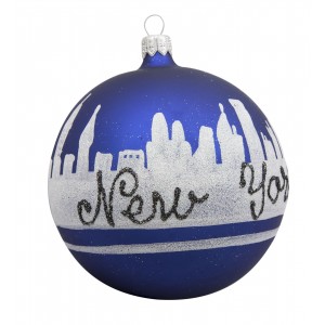 NYC Line Blue Glass Ball Christmas Ornament 