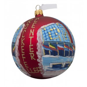 NYC Rockefeller Tree With Flags Red Glass Ball Christmas Ornament
