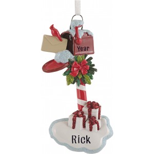 Merry Mail Box Red Personalized Christmas Ornament 