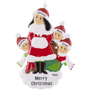 Single Mom With 3 Children Personalized Christmas Ornament 