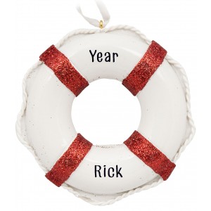 Life Preserve Red Personalized Christmas Ornament 