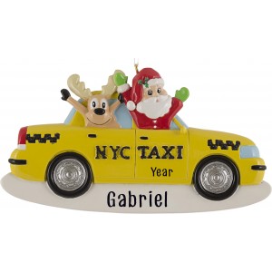 Santa and Reindeer Taxi Personalized Christmas Ornament 