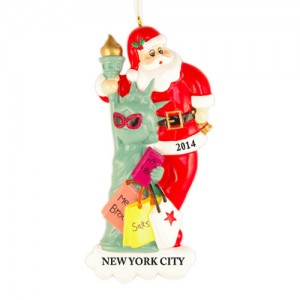 Santa with Statue of Liberty Personalized Christmas Ornament 