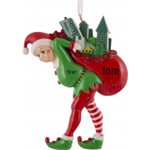 Elf Carrying The City Personalized Christmas Ornament 