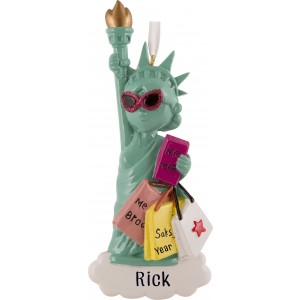 Lady Liberty Shopping Personalized Christmas Ornament 