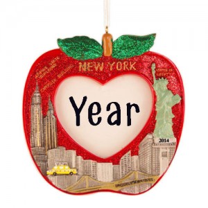 NYC Picture Frame Apple Personalized Christmas Ornament 