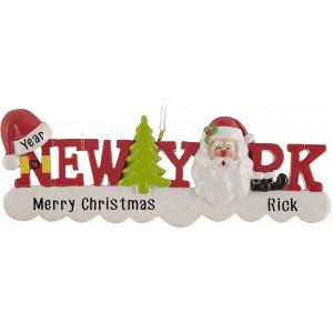 New York Words Santa Personalized Christmas Ornament 
