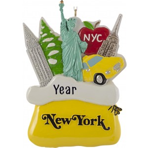 Santa Sack New York City Yellow Personalized Christmas Ornament
