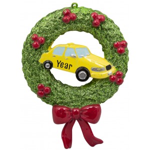 Wreath NYC Taxi Personalized Christmas Ornament 
