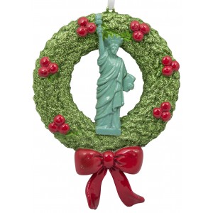 Wreath NYC Statue Of Liberty Personalized Christmas Ornament 