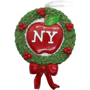 Wreath NY Apple Personalized Christmas Ornament 
