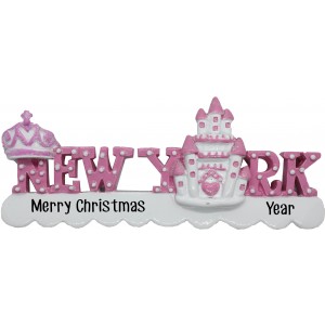 NY Pink Castle Letter Personalized Christmas Ornament 