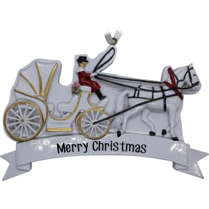 Horse Carriage White Personalization Ornament