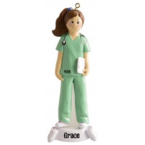 Nurse Green Girl Personalized Christmas Ornament