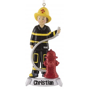 Fireman With Yellow Hat Personalized Christmas Ornament