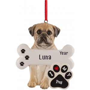 Pug Dog Personalized Christmas Ornament
