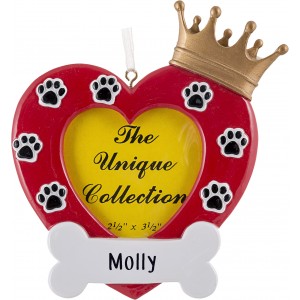 Dog Bone Picture Frame Red Personalized Christmas Ornament